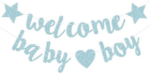 كونجوون لافتة حفلات بعبارة Welcome Baby Boy، لافتة ورقية لامعة باللون الازرق والذهبي لحفلات استقبال المولود الجديد، هدايا تزيين حفلات الاولاد (أزرق) in Kuwait