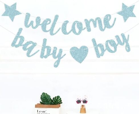كونجوون لافتة حفلات بعبارة Welcome Baby Boy، لافتة ورقية لامعة باللون الازرق والذهبي لحفلات استقبال المولود الجديد، هدايا تزيين حفلات الاولاد (أزرق) in Kuwait