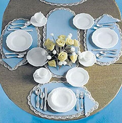 Dollhouse Miniature Chrysnbon Dishes and Silver 4 placesettings Mini-kit in Saudi Arabia