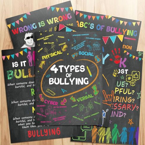 Ulmisfee 6 Pieces Anti Bullying Poster Kit, Classroom Decor, Counselor Office Decor, Educational Classroom Decor,No Bullying Prevention Poster School Office Art in Kuwait