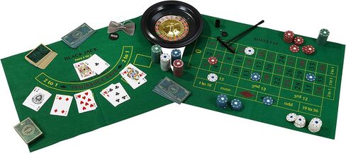 مجموعة ألعاب Talking Tables Casino Night - لعب البوكر، والبلاك جاك، والروليت - مجموعة قمار للبالغين، هدايا له - تحتوي على حصيرة ألعاب، ورقائق، وأموال لعب، وكرات، وأوراق لعب (Host-Casino-V2) in Saudi Arabia