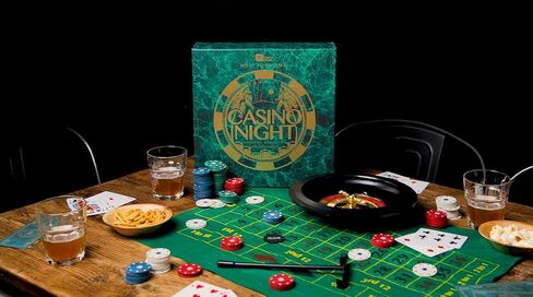 مجموعة ألعاب Talking Tables Casino Night - لعب البوكر، والبلاك جاك، والروليت - مجموعة قمار للبالغين، هدايا له - تحتوي على حصيرة ألعاب، ورقائق، وأموال لعب، وكرات، وأوراق لعب (Host-Casino-V2) in Saudi Arabia