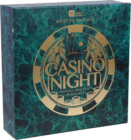 مجموعة ألعاب Talking Tables Casino Night - لعب البوكر، والبلاك جاك، والروليت - مجموعة قمار للبالغين، هدايا له - تحتوي على حصيرة ألعاب، ورقائق، وأموال لعب، وكرات، وأوراق لعب (Host-Casino-V2) in Saudi Arabia