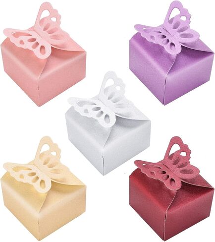 فنز مور صندوق هدايا ملون على شكل فراشة لحفلات الزفاف، صندوق حلوى لحفلات استقبال المولود الجديد، صندوق شوكولاتة لعيد الميلاد، هدية ملفوفة لتزيين الطاولة، 100 قطعة in Kuwait