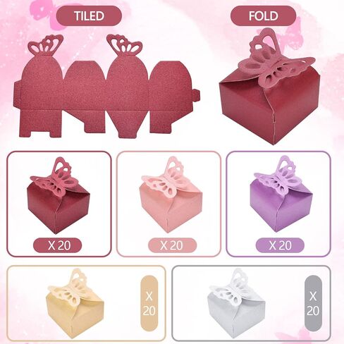 فنز مور صندوق هدايا ملون على شكل فراشة لحفلات الزفاف، صندوق حلوى لحفلات استقبال المولود الجديد، صندوق شوكولاتة لعيد الميلاد، هدية ملفوفة لتزيين الطاولة، 100 قطعة in Kuwait