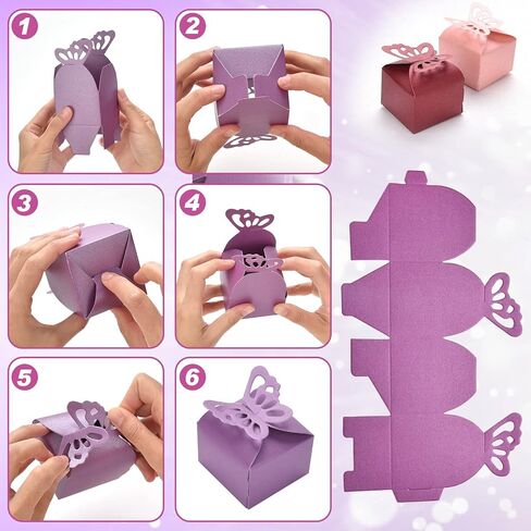 فنز مور صندوق هدايا ملون على شكل فراشة لحفلات الزفاف، صندوق حلوى لحفلات استقبال المولود الجديد، صندوق شوكولاتة لعيد الميلاد، هدية ملفوفة لتزيين الطاولة، 100 قطعة in Kuwait