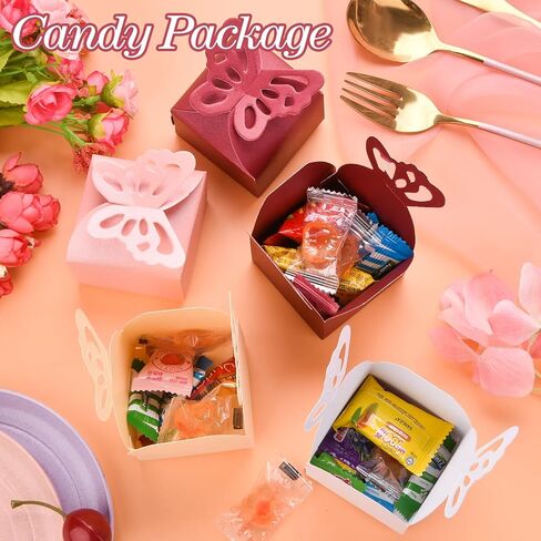 فنز مور صندوق هدايا ملون على شكل فراشة لحفلات الزفاف، صندوق حلوى لحفلات استقبال المولود الجديد، صندوق شوكولاتة لعيد الميلاد، هدية ملفوفة لتزيين الطاولة، 100 قطعة in Kuwait