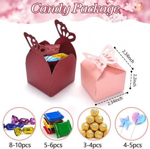 فنز مور صندوق هدايا ملون على شكل فراشة لحفلات الزفاف، صندوق حلوى لحفلات استقبال المولود الجديد، صندوق شوكولاتة لعيد الميلاد، هدية ملفوفة لتزيين الطاولة، 100 قطعة in Kuwait
