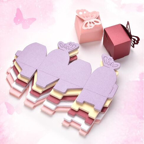 فنز مور صندوق هدايا ملون على شكل فراشة لحفلات الزفاف، صندوق حلوى لحفلات استقبال المولود الجديد، صندوق شوكولاتة لعيد الميلاد، هدية ملفوفة لتزيين الطاولة، 100 قطعة in Kuwait