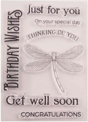 arrietycraft Dragonfly Clear Stampf for Card Making or Journaling, Birthday Wishes Just for You Get Well Soon Sentiment Transparent Silicone Stamps for Journals Scrapbooking Album Decoration in Saudi Arabia