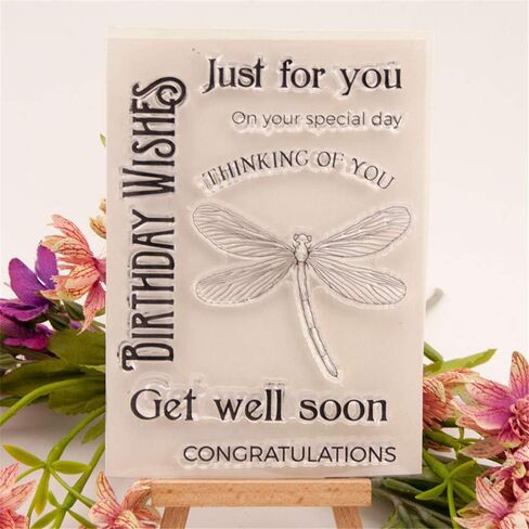 arrietycraft Dragonfly Clear Stampf for Card Making or Journaling, Birthday Wishes Just for You Get Well Soon Sentiment Transparent Silicone Stamps for Journals Scrapbooking Album Decoration in Saudi Arabia