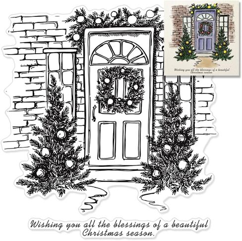 Christmas Clear Stamps for Card Making Decorative Xmas Theme Front Door Background Transparent Silicone Stamps for DIY Scrapbooking Supplies Embossing Paper Card Album Decoration Craft in Saudi Arabia