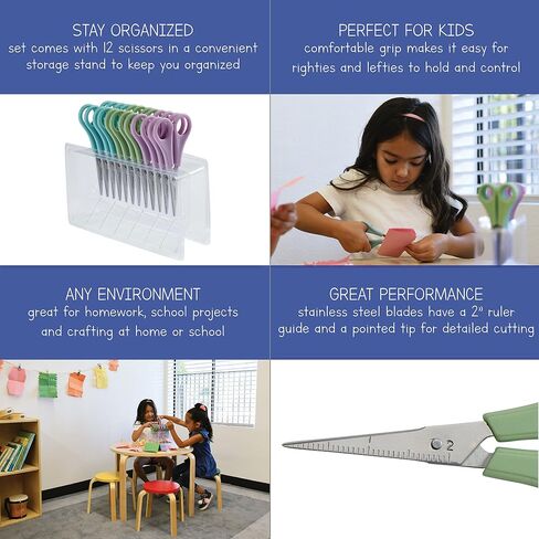 ECR4Kids ELR-13214 Cutting Edge TwinGrip Kid's Scissor Classpack for School Classrooms, Blunt Tip, Assorted in Saudi Arabia