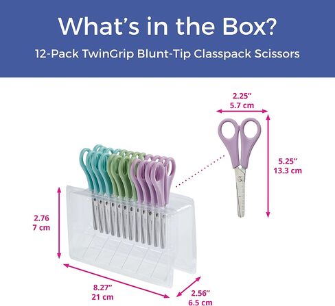 ECR4Kids ELR-13214 Cutting Edge TwinGrip Kid's Scissor Classpack for School Classrooms, Blunt Tip, Assorted in Kuwait