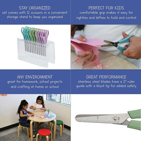 ECR4Kids ELR-13214 Cutting Edge TwinGrip Kid's Scissor Classpack for School Classrooms, Blunt Tip, Assorted in Kuwait