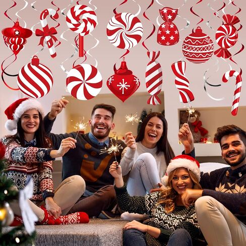 funrous عيد الميلاد النعناع الحلوى شنقا الزينة عيد الميلاد الحلوى السقف شنقا الدوامات عيد الميلاد حزب السقف دوامة اللافتات للمنزل الشتاء عطلة عيد الميلاد حزب (أحمر أبيض أخضر) in Saudi Arabia
