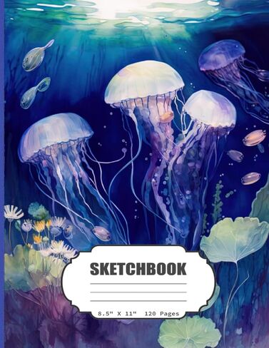 Sketchbook: Watercolor Jellyfish Blank Sketch Book for Kids, Adults, Artist Notebook/Journal for Drawing, Writing, Sketching or Doodling, Blank Paper, 120 Blank Pages, 8.5x11 (Blank Drawing Book) in Saudi Arabia