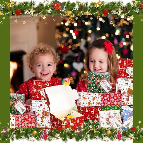 ماكس تشيك 100 عبوة من صناديق بسكويت الكريسماس مع نافذة مقاس 4 × 4 × 2.5 انش، علب هدايا للكريسماس والعطلات والمخبوزات والحلوى مع خيوط وعلامات هدايا للطعام، هدايا حفلات الكريسماس in Saudi Arabia
