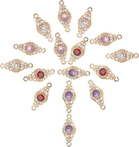 PH PandaHall Cubic Zirconia Links Connectors, 24pcs 4 Colors Retro Baroque Style Golden Dainty Pendant 19.5x8mm Brass Hollow Rhombus Pendant for Half-Finished Bracelet Waist Chain Jewelry Hair in Saudi Arabia