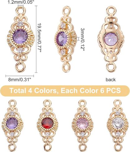 PH PandaHall Cubic Zirconia Links Connectors, 24pcs 4 Colors Retro Baroque Style Golden Dainty Pendant 19.5x8mm Brass Hollow Rhombus Pendant for Half-Finished Bracelet Waist Chain Jewelry Hair in Saudi Arabia