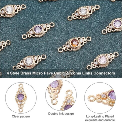 PH PandaHall Cubic Zirconia Links Connectors, 24pcs 4 Colors Retro Baroque Style Golden Dainty Pendant 19.5x8mm Brass Hollow Rhombus Pendant for Half-Finished Bracelet Waist Chain Jewelry Hair in Saudi Arabia