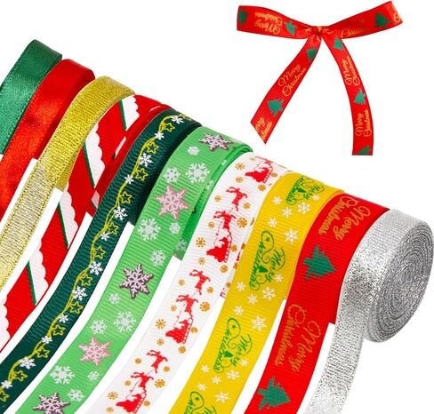 10 Rolls Christmas Ribbons for Gifts Wrapping Christmas Decoration Grosgrain Ribbons for Christmas Tree Holiday Craft Party Ribbon Christmas DIY Decoration in Kuwait