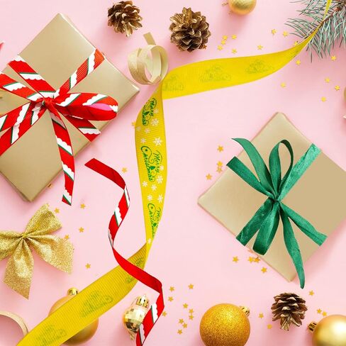 10 Rolls Christmas Ribbons for Gifts Wrapping Christmas Decoration Grosgrain Ribbons for Christmas Tree Holiday Craft Party Ribbon Christmas DIY Decoration in Kuwait