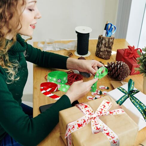 10 Rolls Christmas Ribbons for Gifts Wrapping Christmas Decoration Grosgrain Ribbons for Christmas Tree Holiday Craft Party Ribbon Christmas DIY Decoration in Kuwait