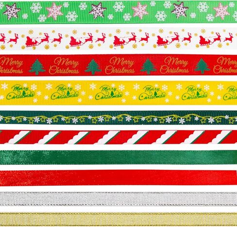 10 Rolls Christmas Ribbons for Gifts Wrapping Christmas Decoration Grosgrain Ribbons for Christmas Tree Holiday Craft Party Ribbon Christmas DIY Decoration in Kuwait
