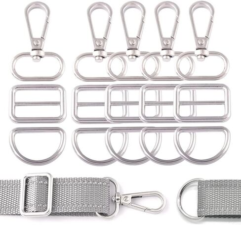 noyin قوس قزح مشبك دوار بخطافات - 20/25 مم خطاف دوار مع حلقات D مجموعة مشبك منزلق للمحافظ سلسلة المفاتيح الحبل 5 مجموعة (1 بوصة، فضي) in Kuwait