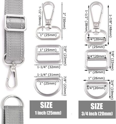 noyin قوس قزح مشبك دوار بخطافات - 20/25 مم خطاف دوار مع حلقات D مجموعة مشبك منزلق للمحافظ سلسلة المفاتيح الحبل 5 مجموعة (1 بوصة، فضي) in Kuwait