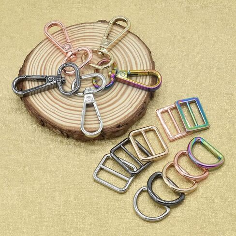 noyin قوس قزح مشبك دوار بخطافات - 20/25 مم خطاف دوار مع حلقات D مجموعة مشبك منزلق للمحافظ سلسلة المفاتيح الحبل 5 مجموعة (1 بوصة، فضي) in Kuwait
