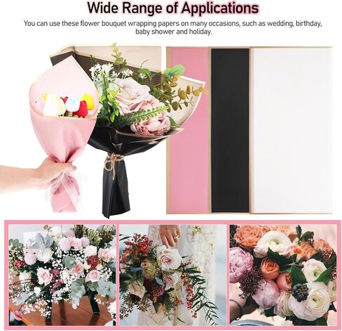 Tofficu 60 Sheets Flower Wrapping Paper Flower Bouquet Wrapping Paper Floral Wrapping Paper With Gold Border for Wedding DIY Craft Gift Flower Shop Bouquet Packaging in Saudi Arabia