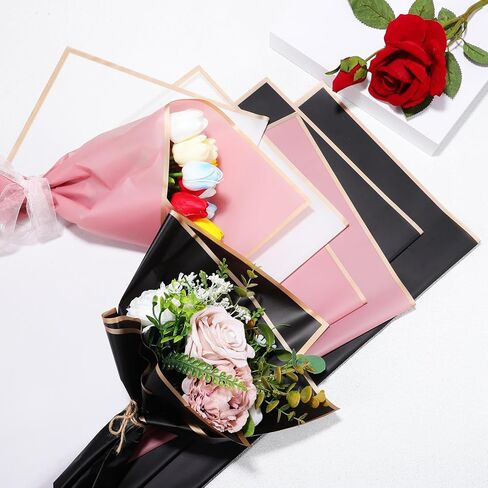 Tofficu 60 Sheets Flower Wrapping Paper Flower Bouquet Wrapping Paper Floral Wrapping Paper With Gold Border for Wedding DIY Craft Gift Flower Shop Bouquet Packaging in Saudi Arabia