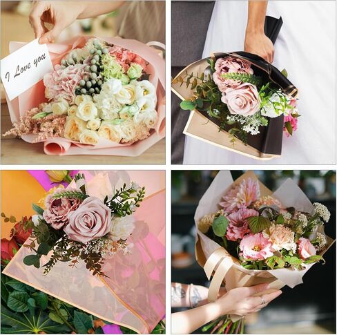 Tofficu 60 Sheets Flower Wrapping Paper Flower Bouquet Wrapping Paper Floral Wrapping Paper With Gold Border for Wedding DIY Craft Gift Flower Shop Bouquet Packaging in Saudi Arabia