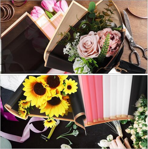 Tofficu 60 Sheets Flower Wrapping Paper Flower Bouquet Wrapping Paper Floral Wrapping Paper With Gold Border for Wedding DIY Craft Gift Flower Shop Bouquet Packaging in Saudi Arabia