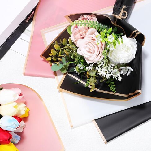 Tofficu 60 Sheets Flower Wrapping Paper Flower Bouquet Wrapping Paper Floral Wrapping Paper With Gold Border for Wedding DIY Craft Gift Flower Shop Bouquet Packaging in Saudi Arabia