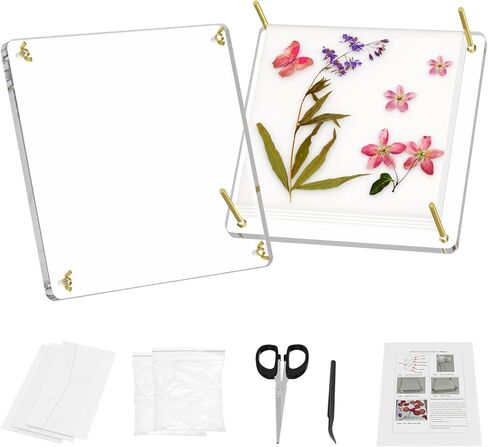 تايتي مجموعة ضغط زهور احترافية كبيرة من الاكريليك مكونة من 6 طبقات للكبار، مجموعة حفظ النباتات سريعة الجفاف مع شنطة تخزين، هدية للمبتدئين ومحبي الحرف اليدوية 10×10 انش in Kuwait