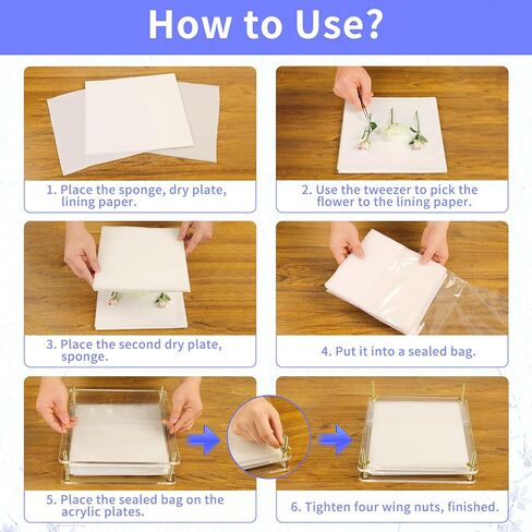 تايتي مجموعة ضغط زهور احترافية كبيرة من الاكريليك مكونة من 6 طبقات للكبار، مجموعة حفظ النباتات سريعة الجفاف مع شنطة تخزين، هدية للمبتدئين ومحبي الحرف اليدوية 10×10 انش in Kuwait