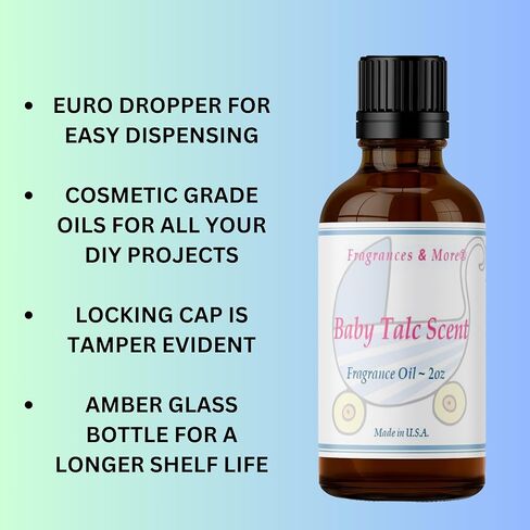 زيت بيبي تلك المعطر برائحة صنع الصابون والشموع، يستخدم مع موزع، يأتي في زجاجة كهرمانية سعة 59 مل مع قطارة يورو لسهولة التوزيع وليس من الزيوت العطرية. in Kuwait