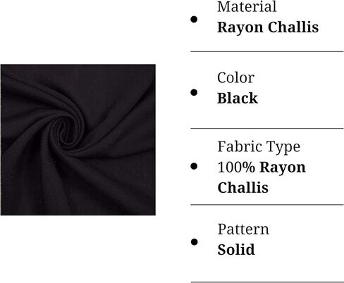 قماش LA Rayon Challis - عرض 58/60 بوصة (150 سم) - قماش خفيف الوزن ومقاوم للتجاعيد - يُستخدم كملابس صالة أو بذلات أو بيجامات أو تنانير - أسود، 1 ياردة in Kuwait