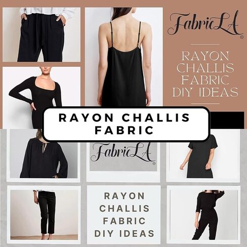 قماش LA Rayon Challis - عرض 58/60 بوصة (150 سم) - قماش خفيف الوزن ومقاوم للتجاعيد - يُستخدم كملابس صالة أو بذلات أو بيجامات أو تنانير - أسود، 1 ياردة in Kuwait