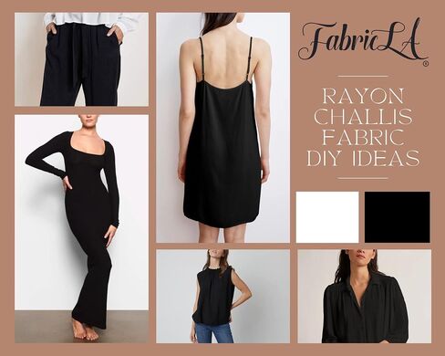 قماش LA Rayon Challis - عرض 58/60 بوصة (150 سم) - قماش خفيف الوزن ومقاوم للتجاعيد - يُستخدم كملابس صالة أو بذلات أو بيجامات أو تنانير - أسود، 1 ياردة in Kuwait