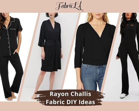 قماش LA Rayon Challis - عرض 58/60 بوصة (150 سم) - قماش خفيف الوزن ومقاوم للتجاعيد - يُستخدم كملابس صالة أو بذلات أو بيجامات أو تنانير - أسود، 1 ياردة in Kuwait