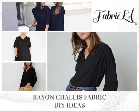 قماش LA Rayon Challis - عرض 58/60 بوصة (150 سم) - قماش خفيف الوزن ومقاوم للتجاعيد - يُستخدم كملابس صالة أو بذلات أو بيجامات أو تنانير - أسود، 1 ياردة in Kuwait