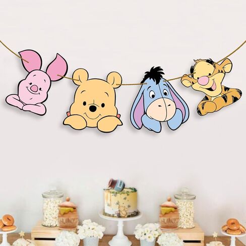 لافتة ويني لتزيين حفلات استقبال المولود الجديد، لافتة عيد ميلاد لطيفة بنمط ويني اند فريندز لوازم الحفلات بطابع ويني in Kuwait