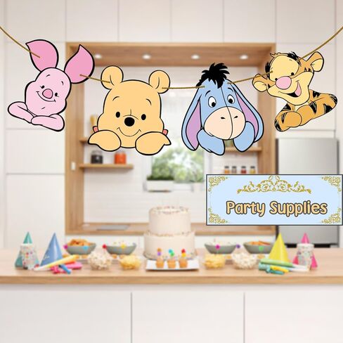 لافتة ويني لتزيين حفلات استقبال المولود الجديد، لافتة عيد ميلاد لطيفة بنمط ويني اند فريندز لوازم الحفلات بطابع ويني in Kuwait