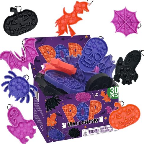 30 حزمة من ألعاب الهالوين الحسية الململة مع سلسلة مفاتيح هدايا حفلات الهالوين للأطفال الأولاد والبنات ألعاب فقاعات الدفع للهالوين بكميات كبيرة من السيليكون لتخفيف التوتر in Kuwait