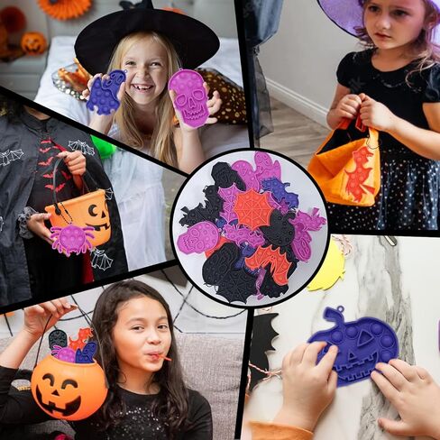 30 حزمة من ألعاب الهالوين الحسية الململة مع سلسلة مفاتيح هدايا حفلات الهالوين للأطفال الأولاد والبنات ألعاب فقاعات الدفع للهالوين بكميات كبيرة من السيليكون لتخفيف التوتر in Kuwait