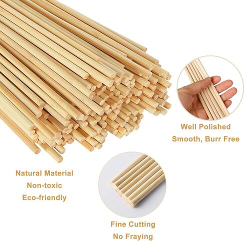 Acrux7 400Pcs Wooden Dowel Rods 1/4 x 6 Inch & 12 Inch Unfinished Dowel Rods Round Wood Sticks Natural Wood Dowels Bulk Dowels Rods for Craft DIY Plant Flower Cake (Each Size 200Pcs) in Saudi Arabia